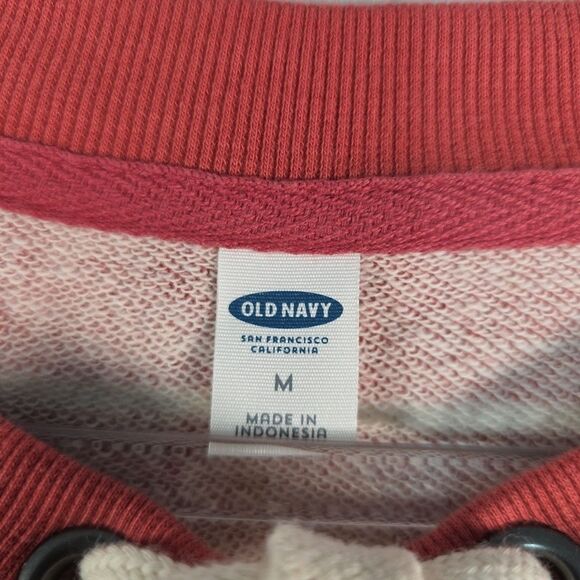 Old Navy Lace Up Striped Sweatshirt Top Shirt Women's size M Red Cream Tie - Picture 4 of 9